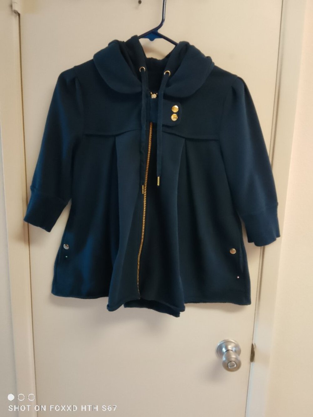 Women's Plush & Lush Navy Hooded Swing Jacket Hoodie Medium